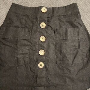 City Chic Black Button-Front Elastic Waist Linen Mini Skort